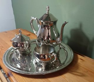 Vintage Grenadier Epns Silver Plated Tea Set Teapot Milk Jug Sugar Bowl Tray Vgc