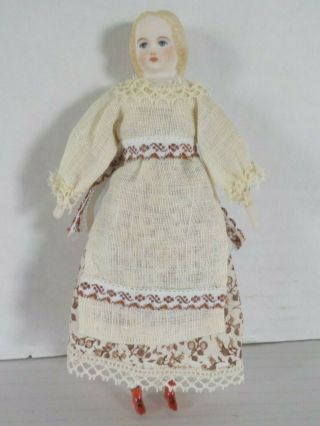 Antique German Bisque Head,  Arms & Legs Doll With Cloth Body And Dress 5 1/2 "