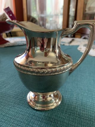Vintage Crescent Silver Plate Footed Water Pitcher Ice Lip 8 " Patina Mid Century