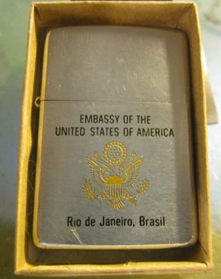 Vintage Rare 1971 Us Embassy In Rio De Janero Brasil Zippo Lighter