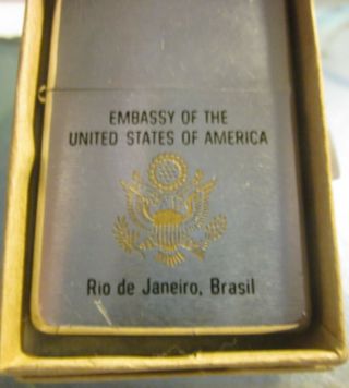Vintage Rare 1971 US Embassy in Rio de Janero Brasil ZIPPO LIGHTER 2