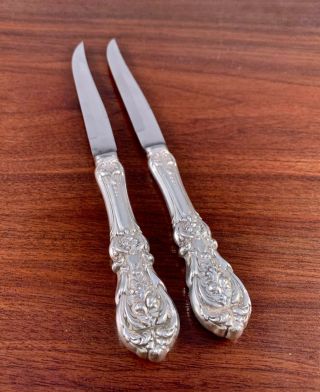 (2) Rare Reed & Barton Sterling Silver Steak Knives Francis I 1907 - H Monogram