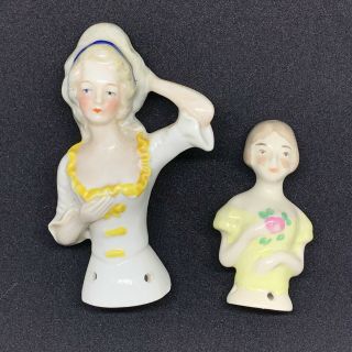 Antique German Half Dolls Porcelain Bisque Set Of (2) Marked Germany 6347
