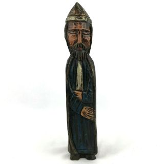 Vintage Medieval Knight W/ Sword 10 " Wood Carved Sculpture Figure Made In Spain