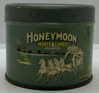 Old House Attic Find Vintage Antique Honeymoon Mints & Limes Advertising Tin Can