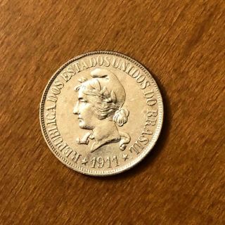 1911 Brazil 500 Reis Silver Coin,  Rare