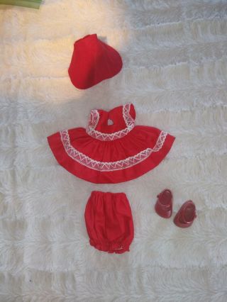 Vintage 1956 Vogue Ginny Doll Red Dress Outfit With Bonnet And Red Shoes