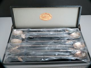 Set Of 6 Vintage Sakai Sterling Silver Ice Tea Spoons Sipping Swizzle Straws Nos