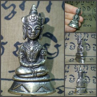 Phra Chai Ngang Bucha Kamen Old Brass Buddha Khmer Buddha Figure Rare Statue