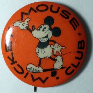 Rare 1930 Mickey Mouse Club Orange 1.  25 " Celluloid Pinback