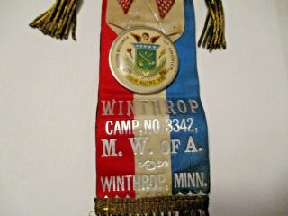 ANTIQUE MODERN WOODMEN of AMERICA CAMP NO.  3342 WINTHROP MINNESOTA RIBBON 2