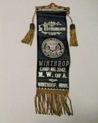 ANTIQUE MODERN WOODMEN of AMERICA CAMP NO.  3342 WINTHROP MINNESOTA RIBBON 3