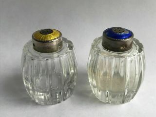 Vintage Meka Denmark Sterling Silver Enamel Crystal Glass Salt & Pepper Shakers