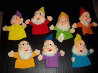 Vintage Rare Disney 50th Snow White And The Seven Dwarfs Hand Puppets Set Of 7