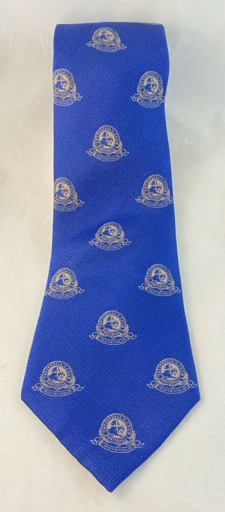 Rare Blue Hand Made Silk Brisbane Tattersalls Club Logo Emblem Vintage Tie