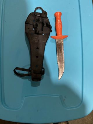 Vintage Sportsways Scuba Diving Knife U.  S Made Scuba Fishing Orange Handle 12 "