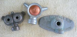 3 Vintage Lawn Sprinklers Yoder 10,  Thompson Owl Red,  Owl Eyes Generic