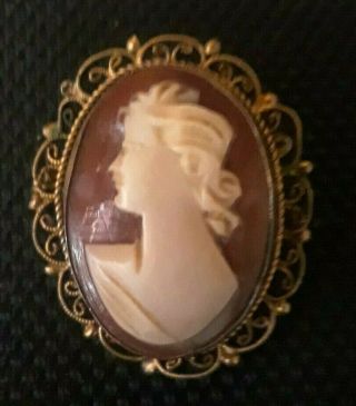 Antique Victorian Gold Filled Carnelian Lady Cameo Ladies Pendant / Pin Brooch.