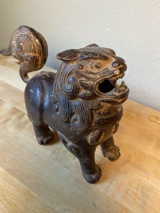 Vintage Chinese Bronze Censer Or Incense Burner,  Foo Dog Or Lion With Lid