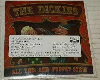 The Dickies All This And Puppet Stwe Rare Promotional Cd