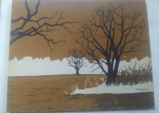 Vintage Marushka Tree Marsh Silkscreen On Canvas Stretched On Frame