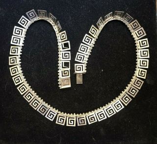 Antique Estate Sterling Silver Necklace Greek Key Art Deco