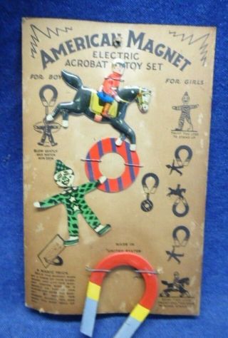 Rare - Vintage American Magnet Electric Acrobat Toy Set - Made In Usa
