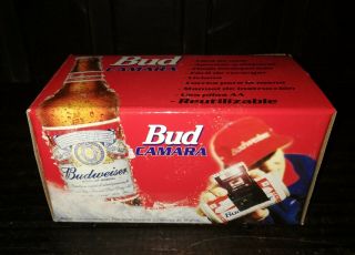 Vintage Rare Budweiser Beer Can Argentina Camera W/ Box Nib Promotional Ad
