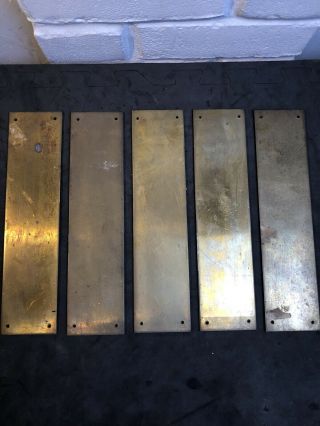 Five Vintage Heavy Solid Brass Door Handle Finger Plates 10.  5”x 2.  5”