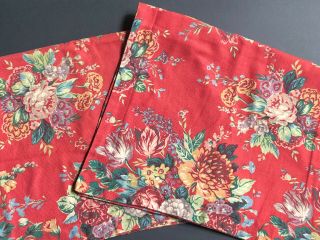 Rare Pair Ralph Lauren Aylesbury King Pillow Shams Vintage Red Barkcloth Floral