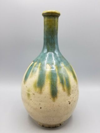 Early 20th C Chinese Porcelain Turquoise Flambe Drip Glaze Bottle Vase - Nr
