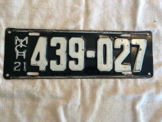 Antique Vintage 1921 Michigan License Plate 439 - 027