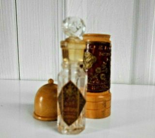 Antique Victorian Miniature Perfume Bottle With Wood Holder Germany
