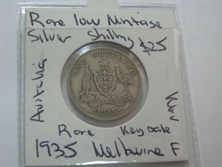 Australia 1935 Silver Shilling Melbourne Rare Low Mintage Fine $30 M67