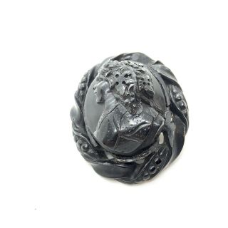 Antique Victorian Whitby Jet Carved Cameo Brooch 9
