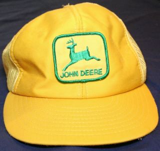 Vtg John Deere Mesh Snapback Trucker Hat Cap Patch Louisville Mfg Co Usa Yellow
