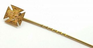 Antique 14 Carat Yellow & Rose Gold Stick Pin - Flower On Victoria Cross