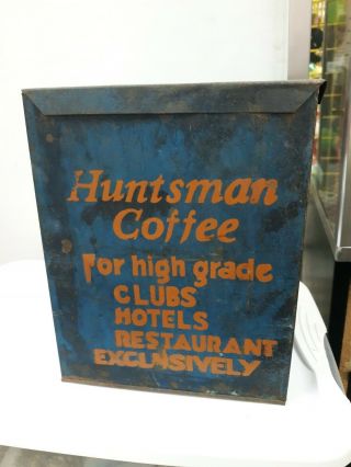 Antique Tin Box Advertising Huntsman Coffee Hotel Restaurant Metal Box Rare