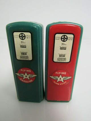 Vintage Flying A Gas Pump Plastic Salt & Pepper Shakers Set Rare Sb055