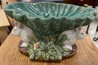 1850 Antique Majolica Early Green And Brown Leaf Plate