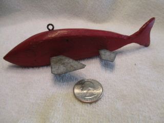 Unsigned Wood Ice Fishing Lure,  Decoy,  Spear Fishing.  Red
