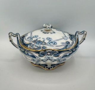Antique Royal Staffordshire Blue Iris Pattern Covered Serving Tureen England