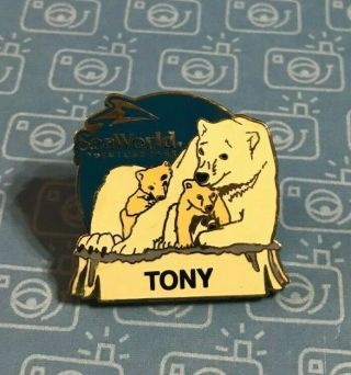 Vintage Very Rare Sea World Polar Bear Name Plate Tony Collectible Pin L@@k