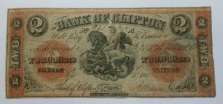 Rare 1861 Canada $2 Two Dollar Bank Of Clifton Note Bill