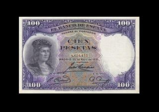25.  4.  1931 Bank Of Spain 100 Pesetas Madrid Rare ( (ef, ))