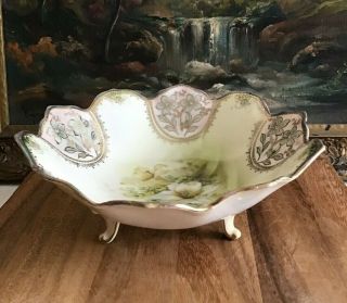 Antique Rs Prussia 3 - Footed Lily Bowl Nut And Candy Dish