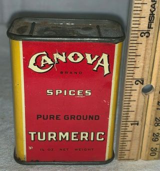 Antique Canova Turmeric Spice Tin Litho Can Vintage Country Store Grocery Old