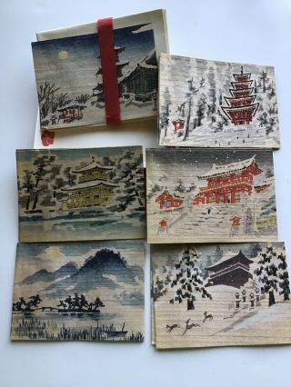Vintage Japanese Woodblock Print Boxed Christmas Cards By Uchida Art