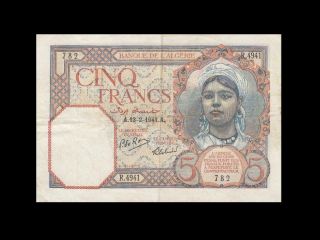 13.  2.  1941 French Algeria 5 Francs Africa " Rare " ( (ef))