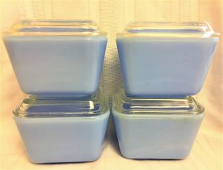Rare Pyrex Delphite Blue Refrigerator Dish Box - Set Of Four
